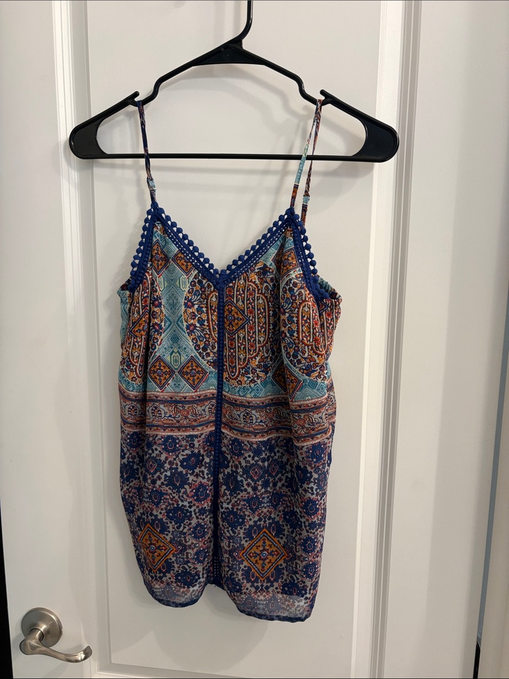 Collective Concepts Navy Multi Printed Crochet-Trim Camisole